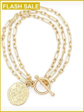 18k Gold Plated Layered Chain Bracelet with Cross Charm and Toggle Clasp